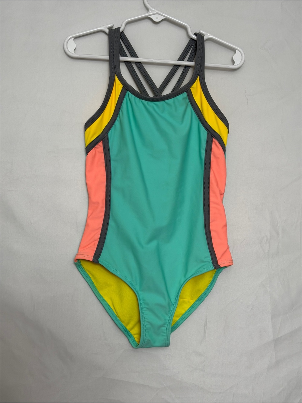 wonder nation Teal, Coral & Yellow Colorblock One-Piece Swimsuit